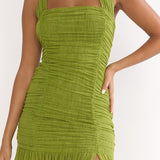 Galinda Ruched Bodice Halterneck Maxi Dress Olive
