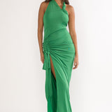 Stellarose Halter Ruched Maxi Dress Green