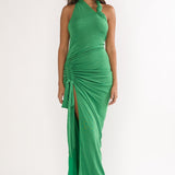 Stellarose Halter Ruched Maxi Dress Green
