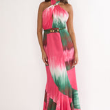 Elaina Rope Waist Halter Maxi Dress Fuchsia