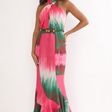 Elaina Rope Waist Halter Maxi Dress Fuchsia