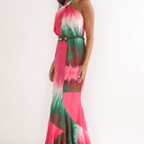 Elaina Rope Waist Halter Maxi Dress Fuchsia