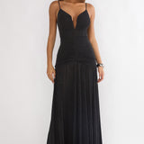 Orizel Pintuck Drop Waist Maxi Dress Sparkle Black