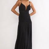 Orizel Pintuck Drop Waist Maxi Dress Sparkle Black