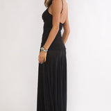 Orizel Pintuck Drop Waist Maxi Dress Sparkle Black