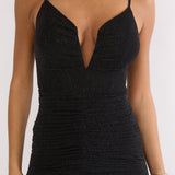 Orizel Pintuck Drop Waist Maxi Dress Sparkle Black