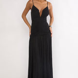 Orizel Pintuck Drop Waist Maxi Dress Sparkle Black