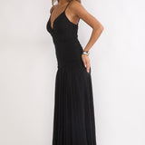 Orizel Pintuck Drop Waist Maxi Dress Sparkle Black