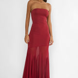 Velvet Rope Strapless Mesh Maxi Dress Wine