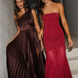 Velvet Rope Strapless Mesh Maxi Dress Wine