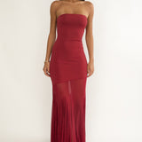 Velvet Rope Strapless Mesh Maxi Dress Wine