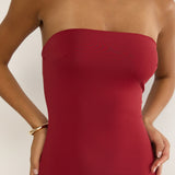 Velvet Rope Strapless Mesh Maxi Dress Wine