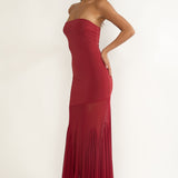Velvet Rope Strapless Mesh Maxi Dress Wine