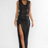 Lyrah Cowl Ruched Maxi Dress Black