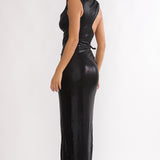 Lyrah Cowl Ruched Maxi Dress Black