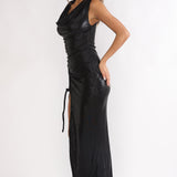 Lyrah Cowl Ruched Maxi Dress Black