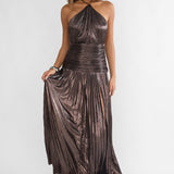 Ahmara Drop Waist Accordion Pleat Maxi Dress Gunmetal