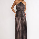 Ahmara Drop Waist Accordion Pleat Maxi Dress Gunmetal
