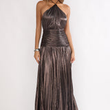 Ahmara Drop Waist Accordion Pleat Maxi Dress Gunmetal