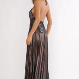 Ahmara Drop Waist Accordion Pleat Maxi Dress Gunmetal