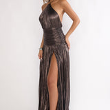 Ahmara Drop Waist Accordion Pleat Maxi Dress Gunmetal