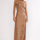 Kyma One-Shoulder Cut-Out Maxi Dress Mocha