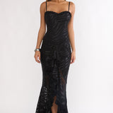 Everine Ruched Frill Trim Maxi Dress Black