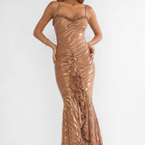 Everine Ruched Frill Trim Maxi Dress Mocha