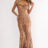 Everine Ruched Frill Trim Maxi Dress Mocha