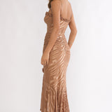 Everine Ruched Frill Trim Maxi Dress Mocha