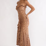 Everine Ruched Frill Trim Maxi Dress Mocha