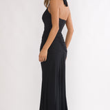 Brienna Halter Ruched Maxi Dress Black