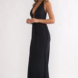 Brienna Halter Ruched Maxi Dress Black
