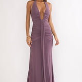 Brienna Halter Ruched Maxi Dress Mauve