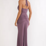 Brienna Halter Ruched Maxi Dress Mauve
