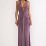 Brienna Halter Ruched Maxi Dress Mauve