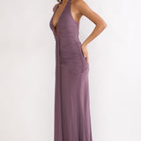 Brienna Halter Ruched Maxi Dress Mauve