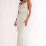 Emillia Strappy Open Back Maxi Dress Sequin Ivory