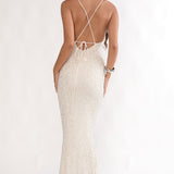 Emillia Strappy Open Back Maxi Dress Sequin Ivory