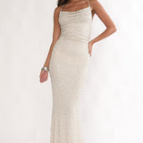 Emillia Strappy Open Back Maxi Dress Sequin Ivory