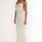 Emillia Strappy Open Back Maxi Dress Sequin Ivory