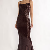 She's The Star Open Tied Back Maxi Dress Sequin Wine