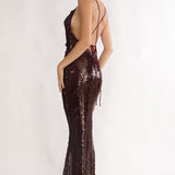 She's The Star Open Tied Back Maxi Dress Sequin Wine