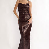 She's The Star Open Tied Back Maxi Dress Sequin Wine