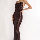 She's The Star Open Tied Back Maxi Dress Sequin Wine