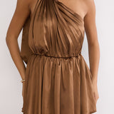 Aurora Eve One-Shoulder Mini Dress Brown