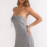 Hollis Strapless Pleat Hem Knit Mini Dress Charocal