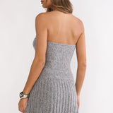 Hollis Strapless Pleat Hem Knit Mini Dress Charocal