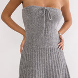 Hollis Strapless Pleat Hem Knit Mini Dress Charocal