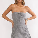 Hollis Strapless Pleat Hem Knit Mini Dress Charocal